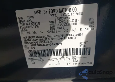 2019 Ford Explorer from USA, damaged, VIN 1FM5K8B88KGA92689